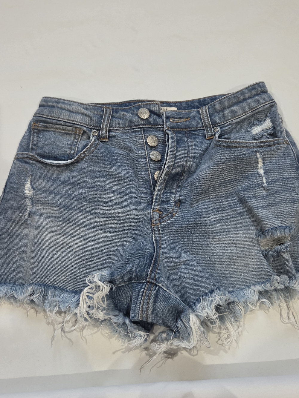 Women’s Distressed Denim Cutoff Shorts - Light Blue